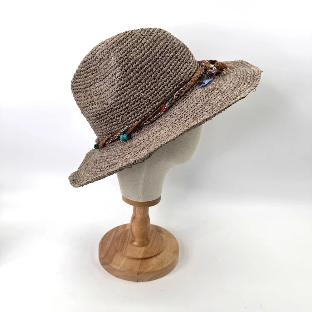 Wallaroo Neutral Straw Beach Sun Hat with Braided Accent